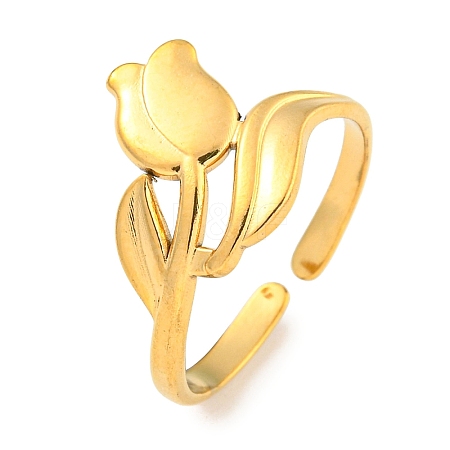 Ion Plating(IP) Tulip 304 Stainless Steel Open Cuff Finger Rings for Women X-RJEW-P114-05G-1