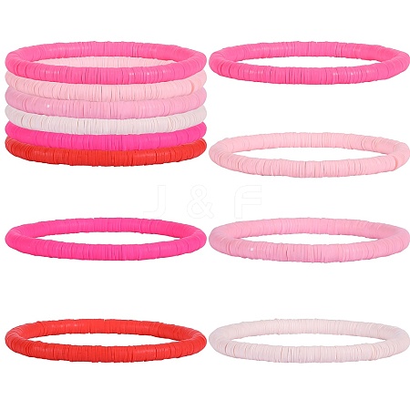 6Pcs 6 Colors Handmade Polymer Clay Stretch Bracelets BJEW-SW00138-1