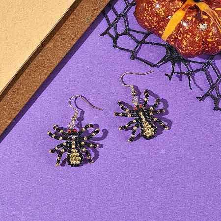 Halloween Glass Seed Bead Dangle Earrings EJEW-MZ00769-04-1