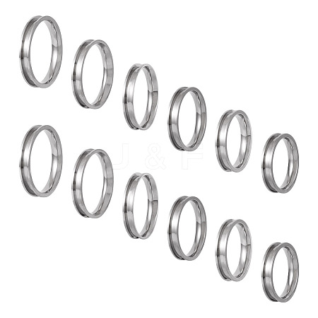  12Pcs 6 Size 201 Stainless Steel Grooved Finger Ring Settings RJEW-TA0001-06P-1