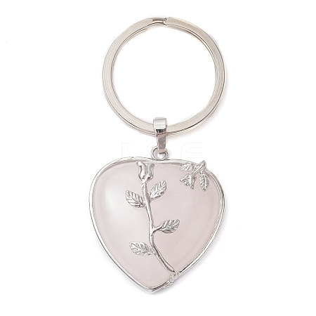 Natural Rose Quartz & Brass Heart Pendant Keychains KEYC-JKC00658-02-1