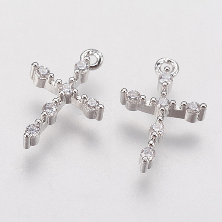 Brass Micro Pave Cubic Zirconia Tiny Cross Charms ZIRC-G133-07P-1