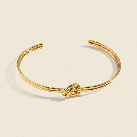 304 Stainless Steel Double-Strand Knot Open Cuff Bangles for Women BP9596-1