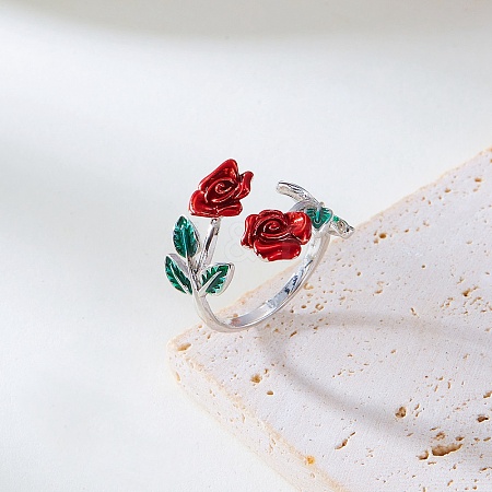 Rose Alloy Enamel Cuff Rings for Women FS-WGBA561-05-1