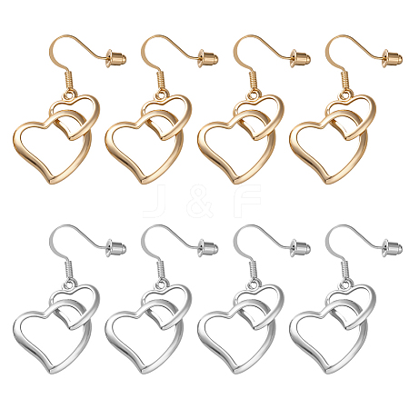 4 Pairs 2 Colors Iron Hollow Heart Dangle Earrings EJEW-HY0001-43-1