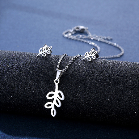 304 Stainless Steel Pendant Necklace & Stud Earring FS-WGC30A7-08-1