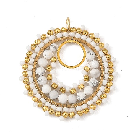 304 Stainless Steel & Brass & Natural Howlite & TOHO Glass Seed Beaded Pendants PALLOY-MZ01379-02-1
