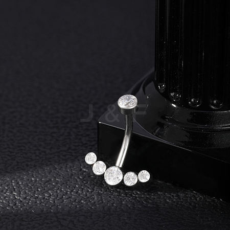 304 Stainless Steel Clear Cubic Zirconia Curved Barbell Belly Button Rings AJEW-D306-03P-04-1