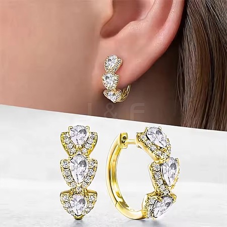 Teardrop Brass Micro Pave Cubic Zirconia Hoop Earrings FS-WG8AD95-07-1