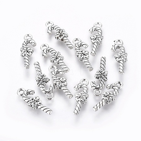 Tibetan Style Alloy Christmas Crutch Pendants LS-TIBEP-GC161-AS-RS-1