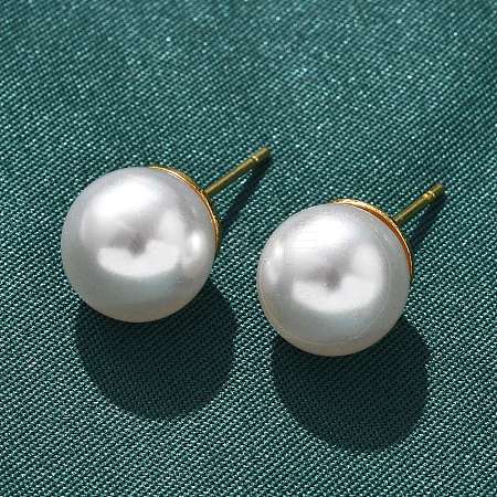 Brass ABS Imitation Pearl Stud Earrings EJEW-B132-01C-G-1