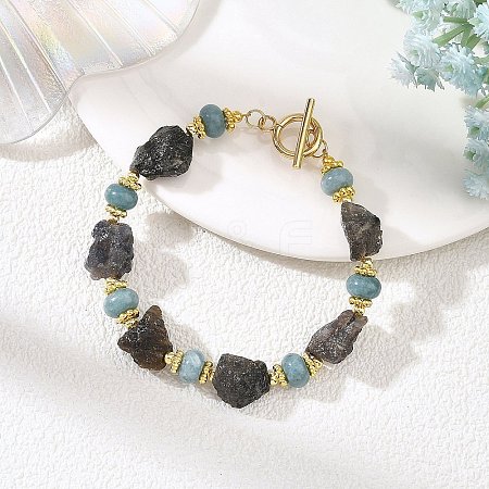 Raw Rough Natural Iolite & Dyed White Jade Beaded Bracelets for Women BJEW-JB14443-1