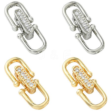 4Pcs 2 Colors Brass Micro Pave Clear Cubic Zirconia Fold Over Clasps ZIRC-CJ0003-38-1