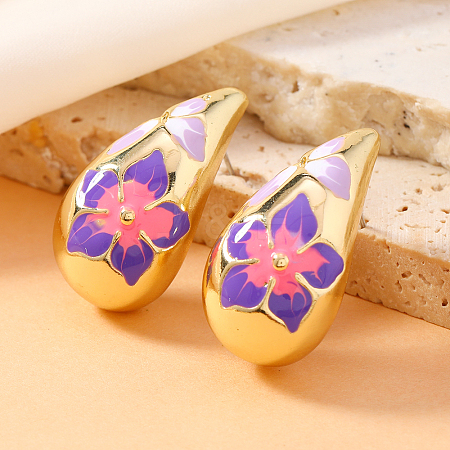 Elegant Teardrop with Flower Pattern Alloy Stud Earrings HV4164-2-1