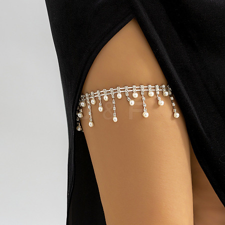 Alloy Clear Cubic Zirconia and Imitation Pearl Tassel Elastic Body Leg Chains for Women WG337A7-07-1