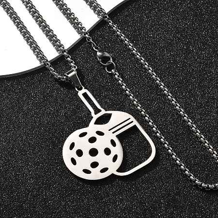 201 Stainless Steel Pickleball Paddle Pendant Box Chain Necklaces for Women Men NJEW-H050-01B-P-1