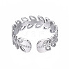 304 Stainless Steel Leaf Wrap Open Cuff Ring RJEW-T023-63P-2