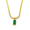 Stainless Steel Green Cubic Zirconia Rectangle Pendant Necklaces for Women WGBD318-01-3