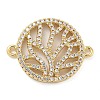 Rack Plating Brass Micro Pave Clear Cubic Zirconia Flat Round with Tree Connector Charms KK-A234-034G-1