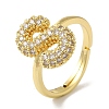 Rack Plating Letter Brass Micro Pave Clear Cubic Zirconia Adjustable Rings for Women KK-S391-03G-S-2