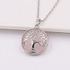 Natural Rose Quartz Alloy Tree of Life Pendant Necklaces for Women Men FS-WG931AE-02-1