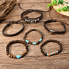 6Pcs 6 Styles Zinc Alloy and Wood Beads Coconut Shell Artificial Leather Cord Braided Bracelets & Stretch Bracelets Sets FS-WG2D370-01-2