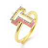 Mixed Color Enamel Initial Letter Adjustable Ring with Clear Cubic Zirconia RJEW-P045-01G-T-4