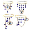 4Pcs Blue Evil Eye Alloy Rhinestone Charm Kilt Pins JEWB-FH00039-1