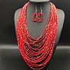 Ethnic Style Acrylic Seed Beaded Multilayer Necklaces & Teardrop Dangle Earrings Sets WGF31E6-03-1
