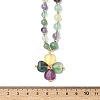 Saint Patrick's Day Natural Fluorite Clover Pendant Round Beaded Necklaces with Brall Heart OT Clasps NJEW-G202-02G-02-5
