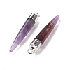 Natural Amethyst Brass Pointed Pendants G-B025-02P-03-3