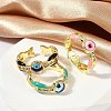 Brass Micro Pave Clear Cubic Zirconia Enamel Cuff Rings for Women RJEW-L113-023G-3