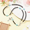 Synthetic Turquoise & Wood Rosary Bead Necklace NJEW-JN04431-01-2