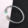 Adjustable C-shaped Stainless Steel Twist Open Cuff Bracelets with Synthetic Turquoise UG3207-7-1