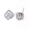 Brass Micro Pave Clear Cubic Zirconia Stud Earring Findings with Enamel KK-S356-624P-NF-4