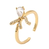 Brass Pave Clear Cubic Zirconia Cuff Rings RJEW-P173-01G-01-4
