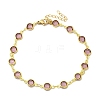 304 Stainless Steel Flat Round Acrylic Rhinestone Cup Chain Anklets for Women AJEW-B031-02G-01-4