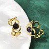316 Stainless Steel with Natural Mixed Gemstone Cuff Rings RJEW-Z098-01G-01-3