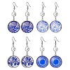 Blue Glass Flat Round & Alloy Star Dangle Earrings EJEW-JE05402-1