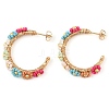 304 Stainless Steel & Bohemian Beaded C-Shaped with Flower Stud Earrings for Women EJEW-R001-03G-01-2