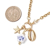 White and Blue Porcelain Flower & 304 Stainless Steel Starfish and Shell Shape Pendant Necklaces for Women NJEW-JN05648-4