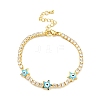 Star with Evil Eye Enamel Link Bracelet with Clear Cubic Zirconia Tennis Chains BJEW-G650-01G-2