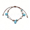 Bohemian Style Teardrop Synthetic Turquoise & CCB Plastic Round Waxed Cord Braided Double Layer Anklets for Women FS-WGDC0FD-01-5