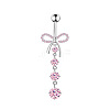 1Pc 304 Stainless Steel Rose Rhinestone Curved Barvell Dangle Belly Rings WGF9938-04-4