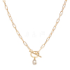 1Pc 304 Stainless Steel Chain & Brass Micro Pave Cubic Zirconia Letter Pendant Necklaces NJEW-LP0001-36G-G-1