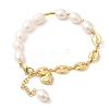 Rack Plating Brass Heart Charm Bracelet with Natural Pearl Beaded Chains BJEW-G671-01G-2