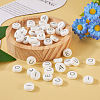 50Pcs 5 Style White Flat Round with Black Letter Silicone Beads SIL-TA0001-49-5