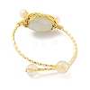 Oval Natural White Agate & Jade Braided Bead Cuff Ring RJEW-H220-45G-3