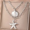 Bohemian Styles 304 Stainless Steel Starfish and Shell Shape Pendant Double Layer Necklaces for Women NJEW-F343-01P-3
