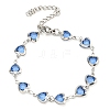 304 Stainless Steel & Glass Heart Link Chain Bracelets for Women BJEW-P334-12P-2